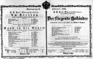 Theaterzettel (Oper und Burgtheater in Wien) 18620113 Seite: 1