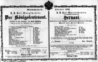 Theaterzettel (Oper und Burgtheater in Wien) 18620115 Seite: 1