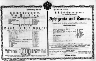 Theaterzettel (Oper und Burgtheater in Wien) 18620116 Seite: 1