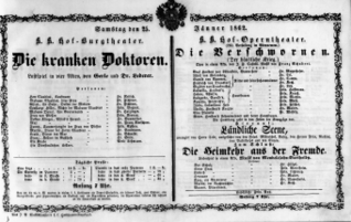 Theaterzettel (Oper und Burgtheater in Wien) 18620125 Seite: 1