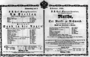 Theaterzettel (Oper und Burgtheater in Wien) 18620206 Seite: 1