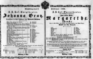 Theaterzettel (Oper und Burgtheater in Wien) 18620208 Seite: 1