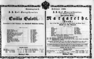 Theaterzettel (Oper und Burgtheater in Wien) 18620209 Seite: 1