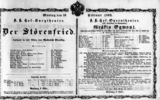 Theaterzettel (Oper und Burgtheater in Wien) 18620210 Seite: 1