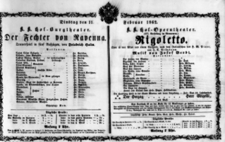 Theaterzettel (Oper und Burgtheater in Wien) 18620211 Seite: 1