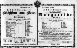 Theaterzettel (Oper und Burgtheater in Wien) 18620212 Seite: 1