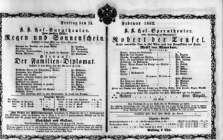 Theaterzettel (Oper und Burgtheater in Wien) 18620214 Seite: 1