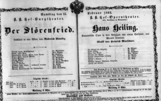 Theaterzettel (Oper und Burgtheater in Wien) 18620215 Seite: 1