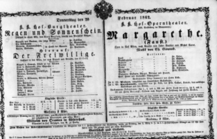 Theaterzettel (Oper und Burgtheater in Wien) 18620220 Seite: 1