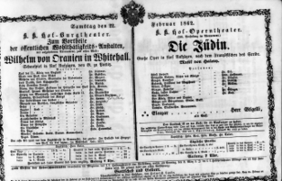 Theaterzettel (Oper und Burgtheater in Wien) 18620222 Seite: 1