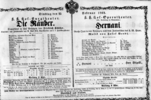 Theaterzettel (Oper und Burgtheater in Wien) 18620225 Seite: 1