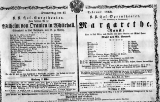 Theaterzettel (Oper und Burgtheater in Wien) 18620227 Seite: 1