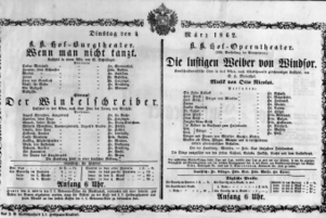 Theaterzettel (Oper und Burgtheater in Wien) 18620304 Seite: 1