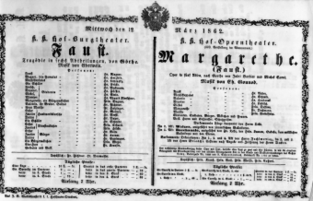Theaterzettel (Oper und Burgtheater in Wien) 18620312 Seite: 1