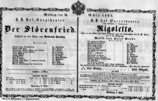 Theaterzettel (Oper und Burgtheater in Wien) 18620324 Seite: 1