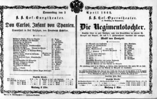 Theaterzettel (Oper und Burgtheater in Wien) 18620403 Seite: 1
