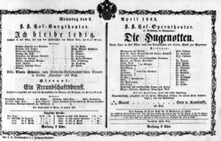 Theaterzettel (Oper und Burgtheater in Wien) 18620406 Seite: 1