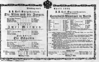 Theaterzettel (Oper und Burgtheater in Wien) 18620408 Seite: 1