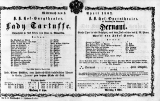 Theaterzettel (Oper und Burgtheater in Wien) 18620409 Seite: 1