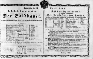 Theaterzettel (Oper und Burgtheater in Wien) 18620410 Seite: 1