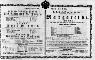 Theaterzettel (Oper und Burgtheater in Wien) 18620411 Seite: 1