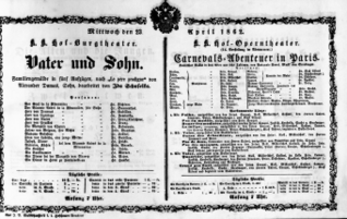 Theaterzettel (Oper und Burgtheater in Wien) 18620423 Seite: 1