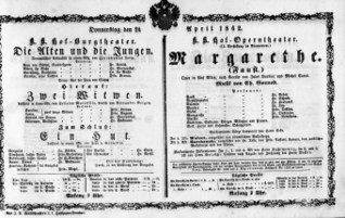 Theaterzettel (Oper und Burgtheater in Wien) 18620424 Seite: 1