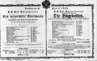 Theaterzettel (Oper und Burgtheater in Wien) 18620425 Seite: 1