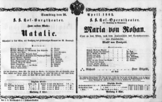 Theaterzettel (Oper und Burgtheater in Wien) 18620426 Seite: 1