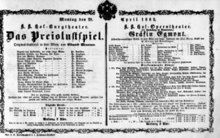 Theaterzettel (Oper und Burgtheater in Wien) 18620428 Seite: 1