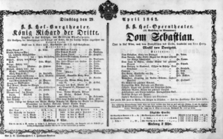 Theaterzettel (Oper und Burgtheater in Wien) 18620429 Seite: 1