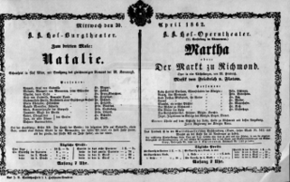 Theaterzettel (Oper und Burgtheater in Wien) 18620430 Seite: 1