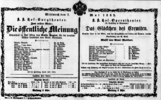Theaterzettel (Oper und Burgtheater in Wien) 18620507 Seite: 1