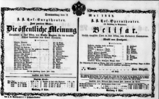 Theaterzettel (Oper und Burgtheater in Wien) 18620508 Seite: 1