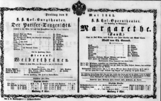 Theaterzettel (Oper und Burgtheater in Wien) 18620509 Seite: 1