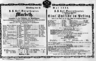 Theaterzettel (Oper und Burgtheater in Wien) 18620513 Seite: 1