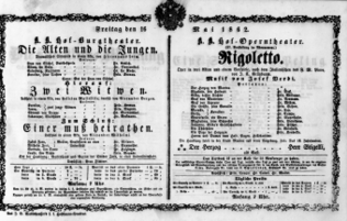 Theaterzettel (Oper und Burgtheater in Wien) 18620516 Seite: 1