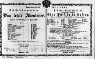 Theaterzettel (Oper und Burgtheater in Wien) 18620529 Seite: 1