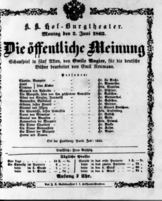 Theaterzettel (Oper und Burgtheater in Wien) 18620602 Seite: 1