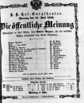 Theaterzettel (Oper und Burgtheater in Wien) 18620616 Seite: 1