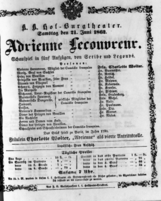 Theaterzettel (Oper und Burgtheater in Wien) 18620621 Seite: 1