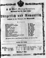 Theaterzettel (Oper und Burgtheater in Wien) 18620625 Seite: 1