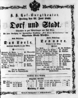 Theaterzettel (Oper und Burgtheater in Wien) 18620627 Seite: 1