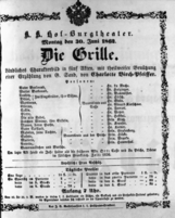 Theaterzettel (Oper und Burgtheater in Wien) 18620630 Seite: 1