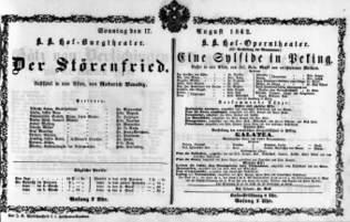 Theaterzettel (Oper und Burgtheater in Wien) 18620817 Seite: 1