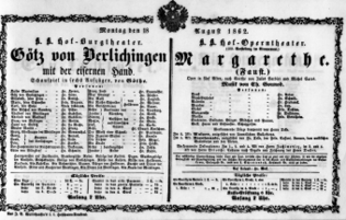 Theaterzettel (Oper und Burgtheater in Wien) 18620818 Seite: 1