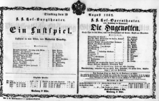 Theaterzettel (Oper und Burgtheater in Wien) 18620819 Seite: 1
