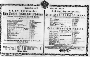 Theaterzettel (Oper und Burgtheater in Wien) 18620821 Seite: 1
