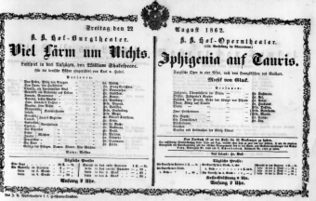 Theaterzettel (Oper und Burgtheater in Wien) 18620822 Seite: 1