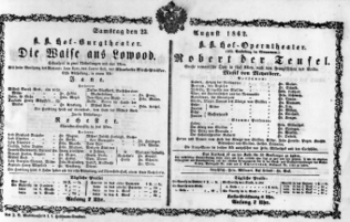 Theaterzettel (Oper und Burgtheater in Wien) 18620823 Seite: 1